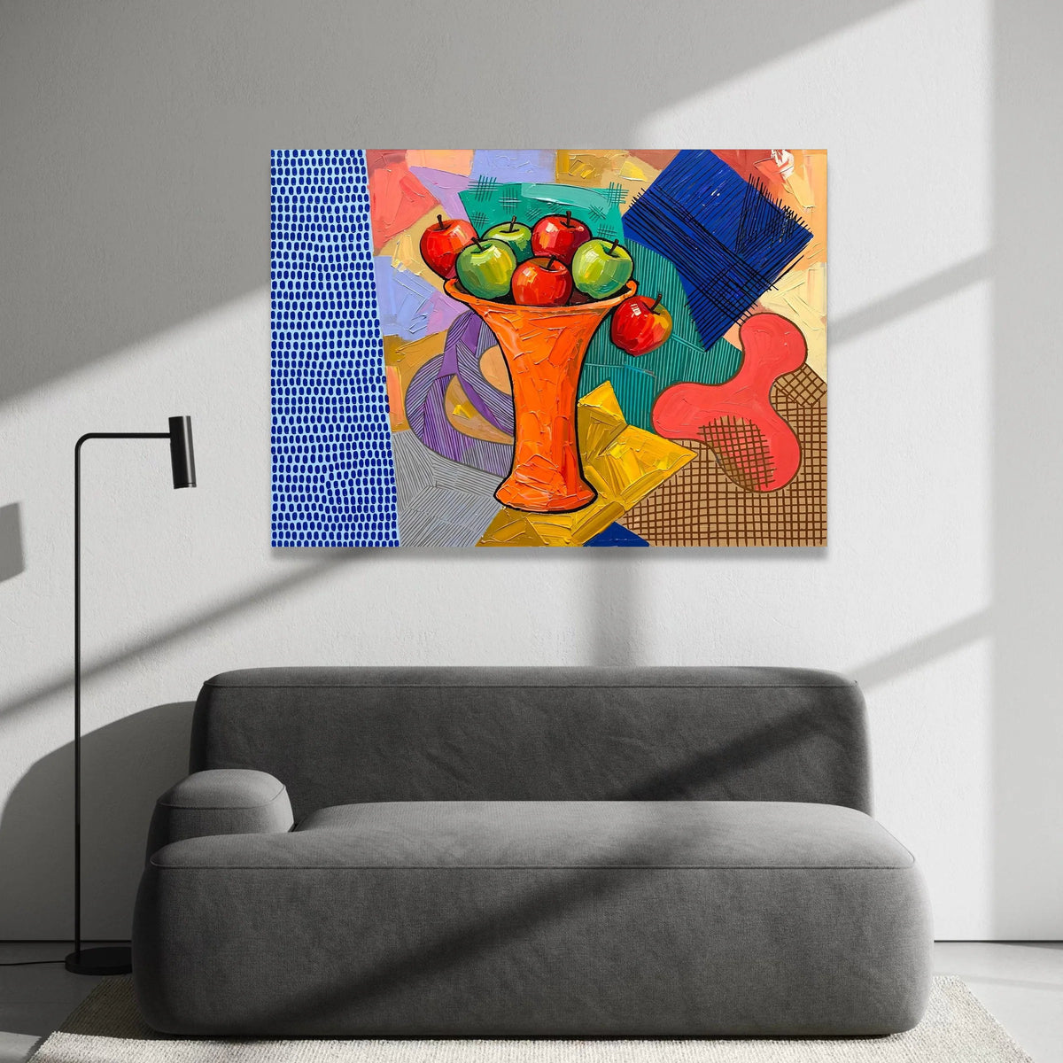 David Hockney Style Still Life Canvas, Bold Fruit and Vase Wall Art, Modern Abstract Home Decor, Colorful Contemporary Canvas Print Art