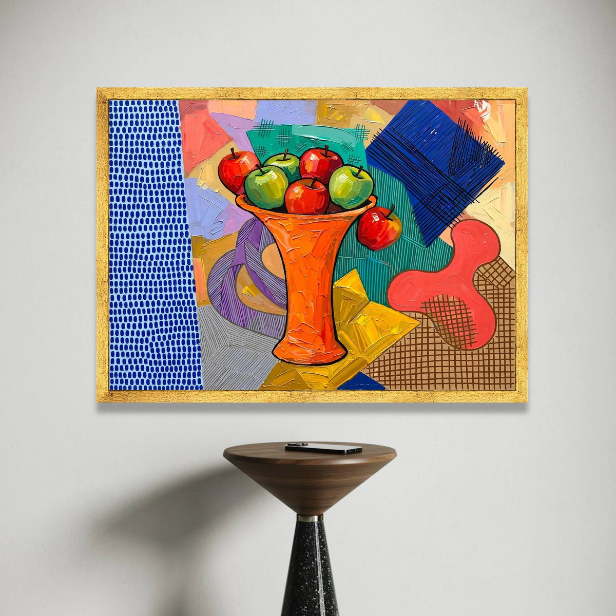 David Hockney Style Still Life Canvas, Bold Fruit and Vase Wall Art, Modern Abstract Home Decor, Colorful Contemporary Canvas Print Art