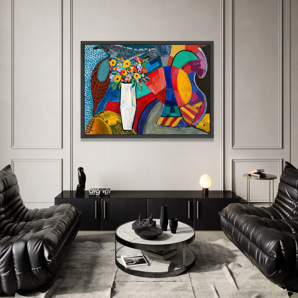 David Hockney Style Vibrant Floral Still Life Canvas Wall Art, Colorful Abstract Bouquet Painting, Modern Home Decor Canvas Print Art