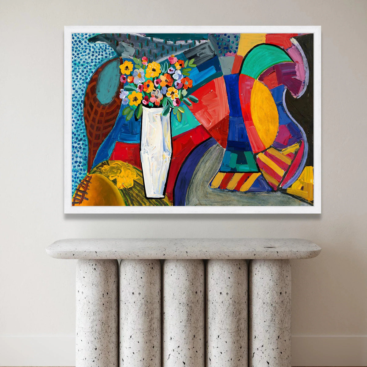 David Hockney Style Vibrant Floral Still Life Canvas Wall Art, Colorful Abstract Bouquet Painting, Modern Home Decor Canvas Print Art