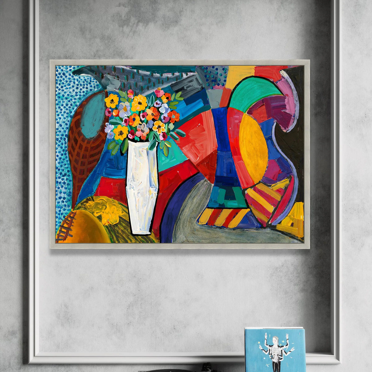 David Hockney Style Vibrant Floral Still Life Canvas Wall Art, Colorful Abstract Bouquet Painting, Modern Home Decor Canvas Print Art