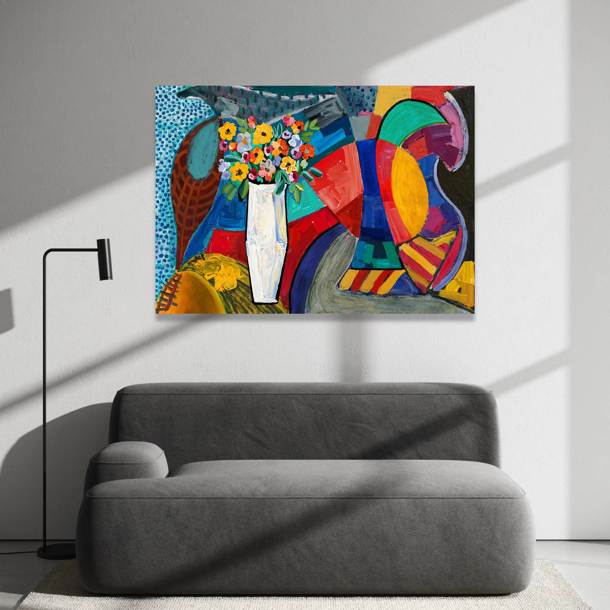 David Hockney Style Vibrant Floral Still Life Canvas Wall Art, Colorful Abstract Bouquet Painting, Modern Home Decor Canvas Print Art