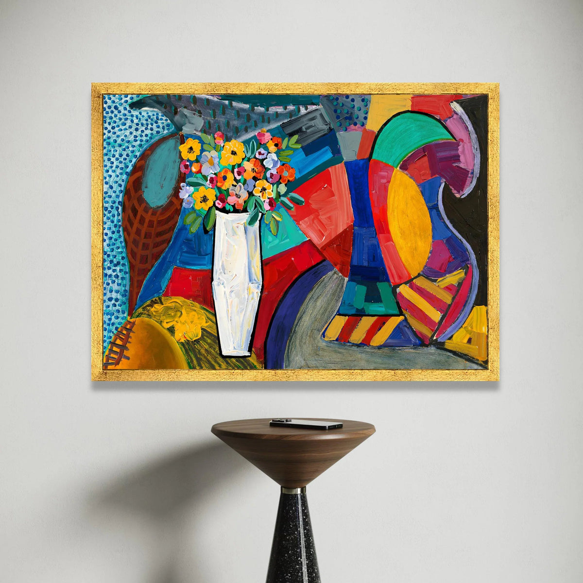 David Hockney Style Vibrant Floral Still Life Canvas Wall Art, Colorful Abstract Bouquet Painting, Modern Home Decor Canvas Print Art