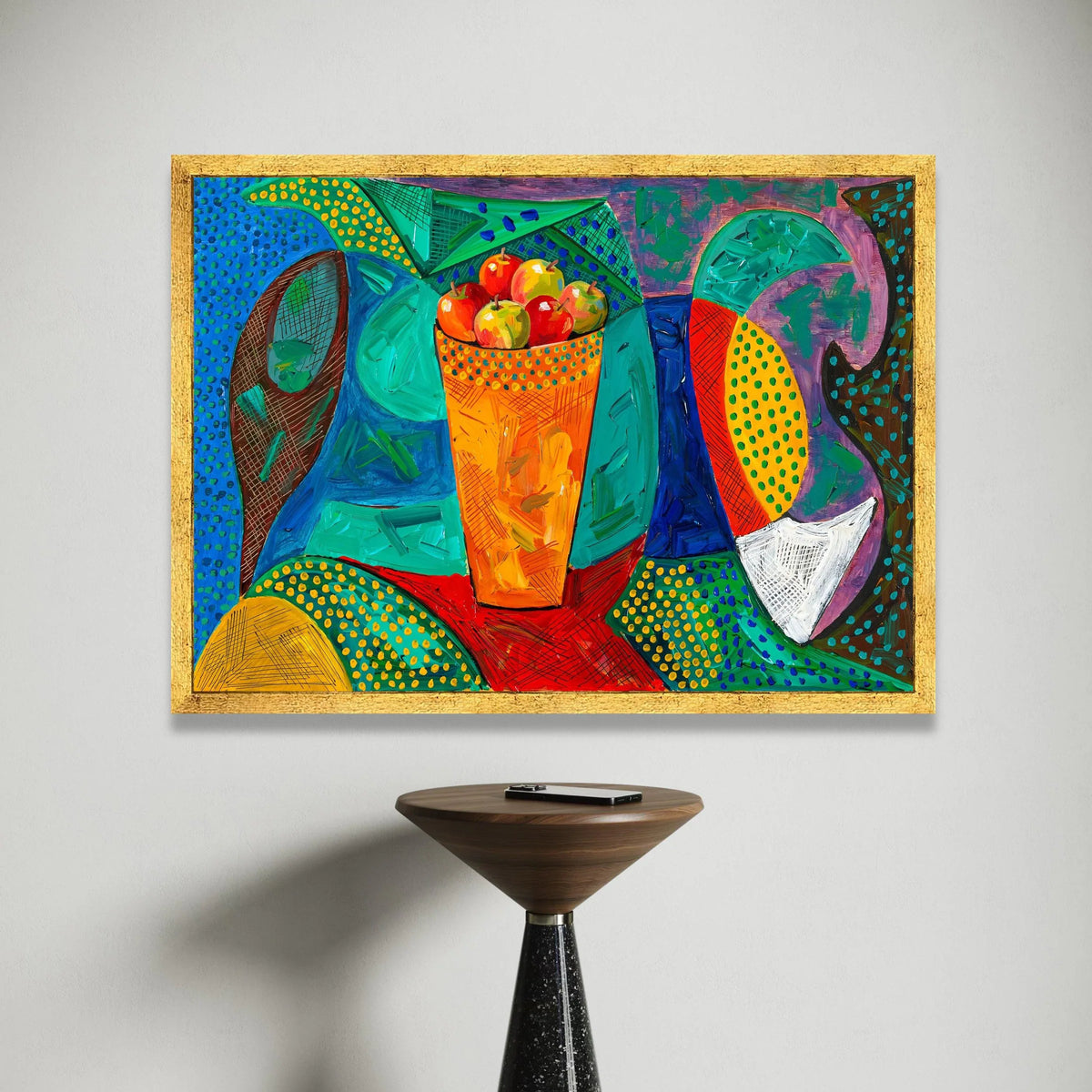 David Hockney Style Vibrant Still Life, Colorful Fruit Basket Canvas, Abstract Modern Wall Art, Contemporary Home Canvas Print Art