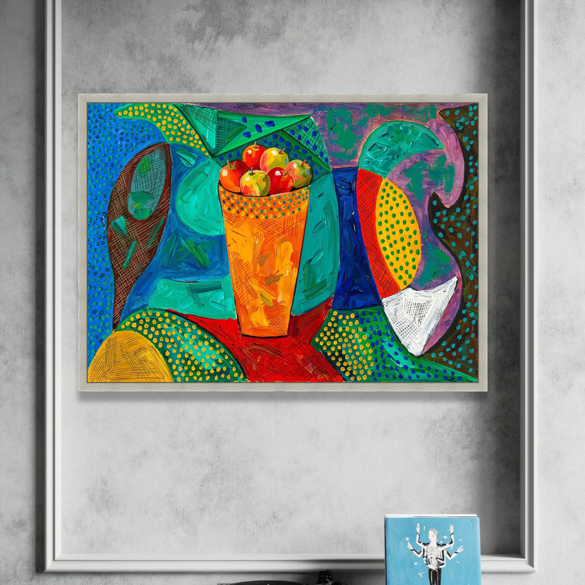David Hockney Style Vibrant Still Life, Colorful Fruit Basket Canvas, Abstract Modern Wall Art, Contemporary Home Canvas Print Art