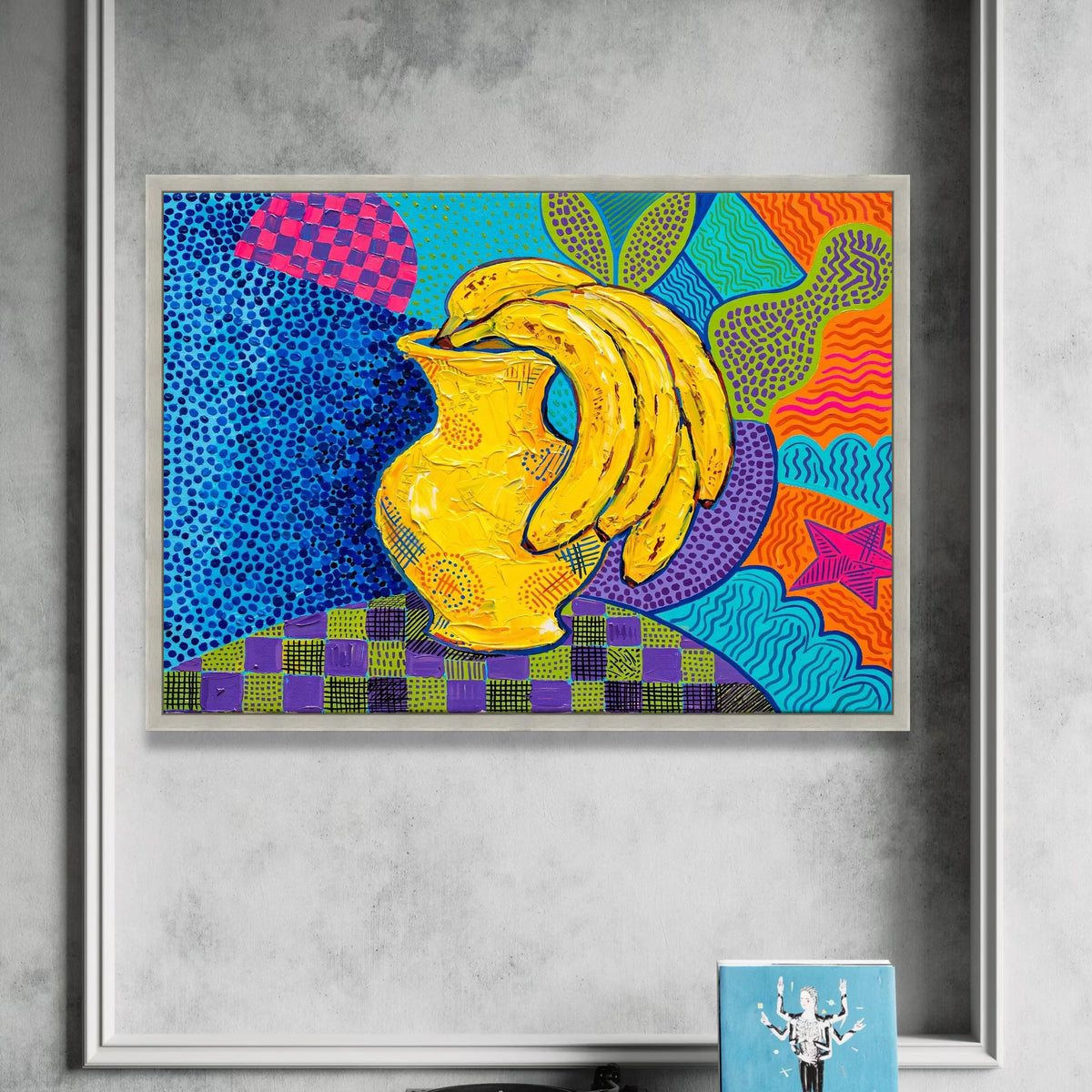 David Hockney Style Bright Bananas and Vase Canvas Wall Art, Colorful Pop Art Home Decor, Modern Still Life Painting Print Canvas Print Art