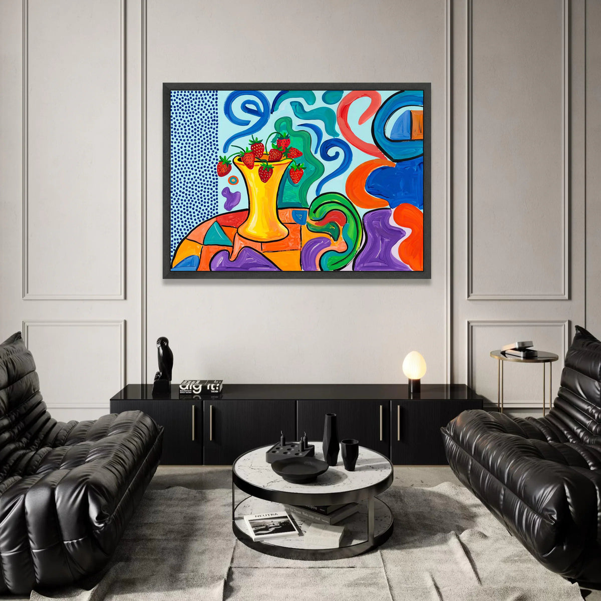 David Hockney Style Vibrant Strawberry Vase Canvas, Modern Abstract Wall Art, Colorful Contemporary Home Decor Canvas Print Art