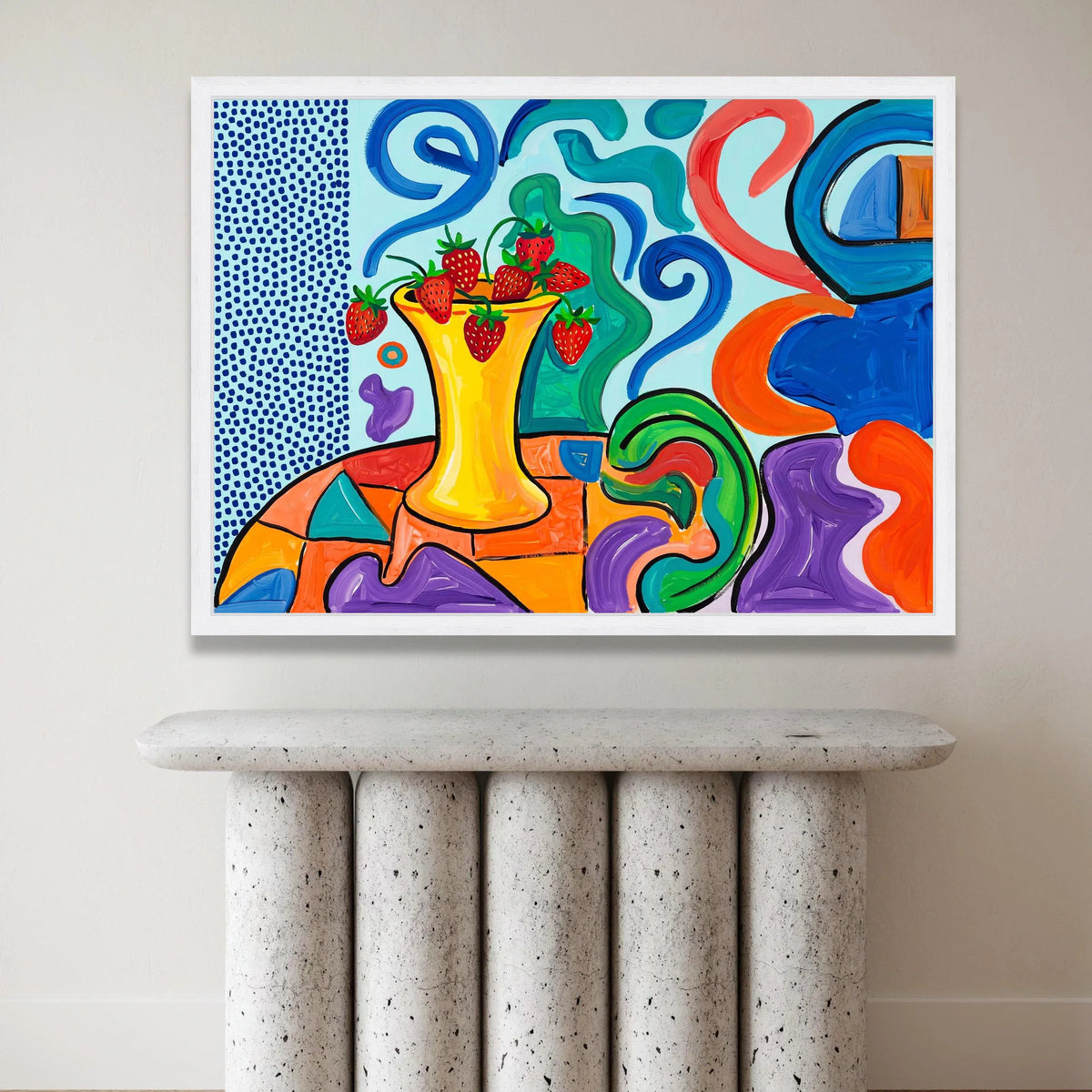 David Hockney Style Vibrant Strawberry Vase Canvas, Modern Abstract Wall Art, Colorful Contemporary Home Decor Canvas Print Art
