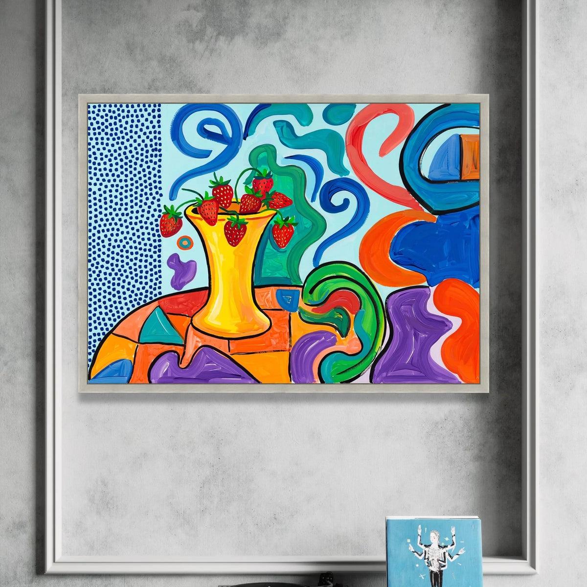David Hockney Style Vibrant Strawberry Vase Canvas, Modern Abstract Wall Art, Colorful Contemporary Home Decor Canvas Print Art