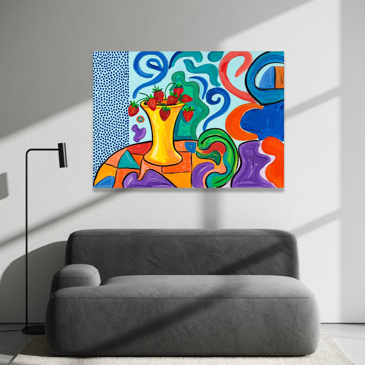 David Hockney Style Vibrant Strawberry Vase Canvas, Modern Abstract Wall Art, Colorful Contemporary Home Decor Canvas Print Art