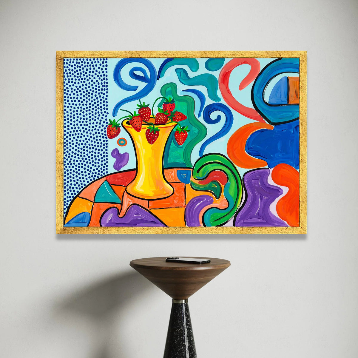 David Hockney Style Vibrant Strawberry Vase Canvas, Modern Abstract Wall Art, Colorful Contemporary Home Decor Canvas Print Art