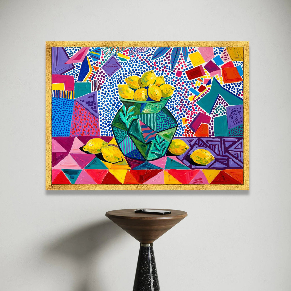 David Hockney Style Lemons Still Life Canvas, Vibrant Abstract Floral Vase Wall Art, Colorful Modern Pop Art Decoration for Canvas Print Art