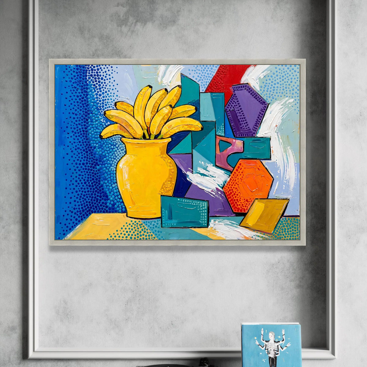 David Hockney Style Banana Still Life Canvas, Pop Art Wall Decor, Bright Colorful Geometric Vase Art, Modern Home Canvas Print Art