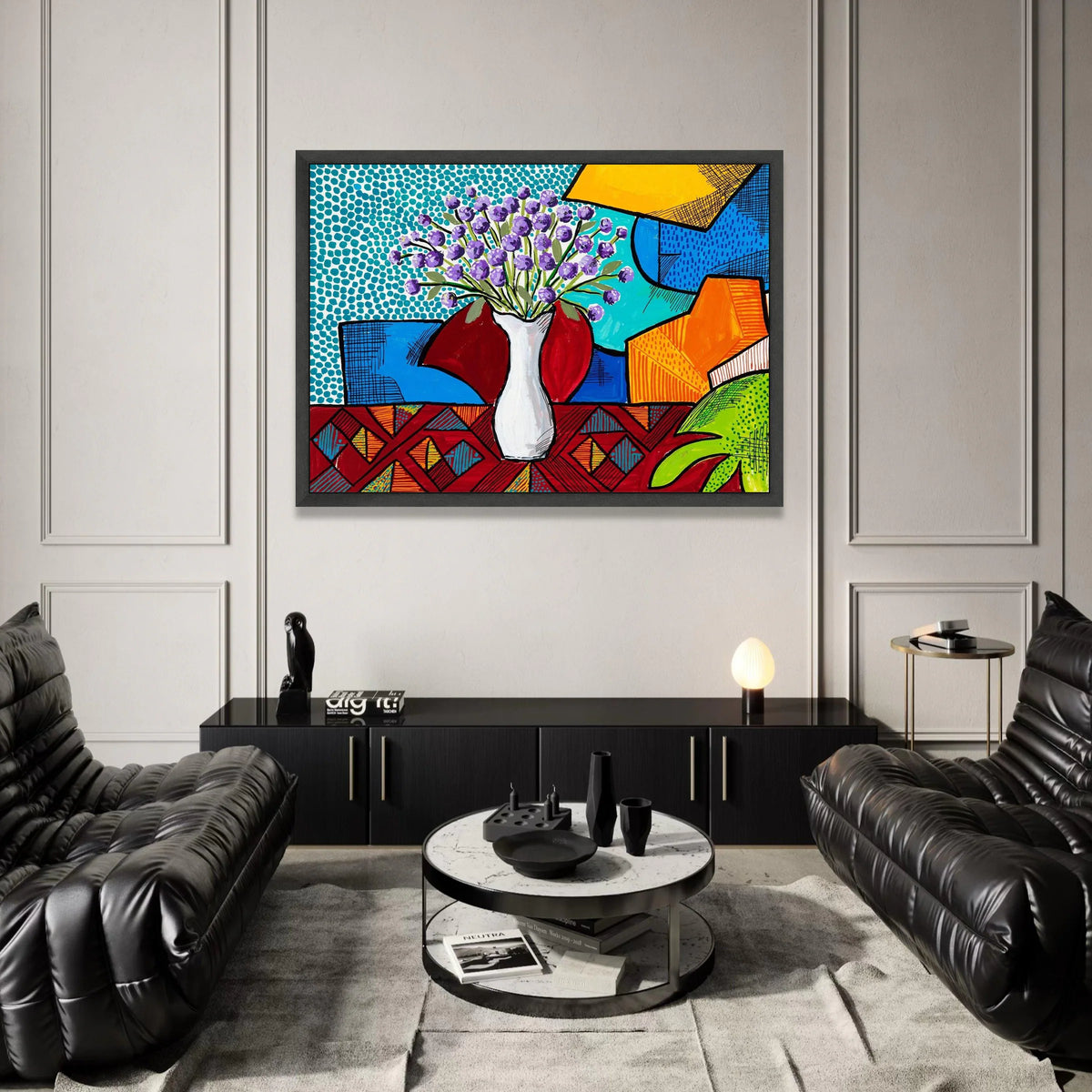 David Hockney Style Floral Vase Canvas, Modern Pop Art Wall Decor, Colorful Abstract Bouquet Painting, Contemporary Home Canvas Print Art