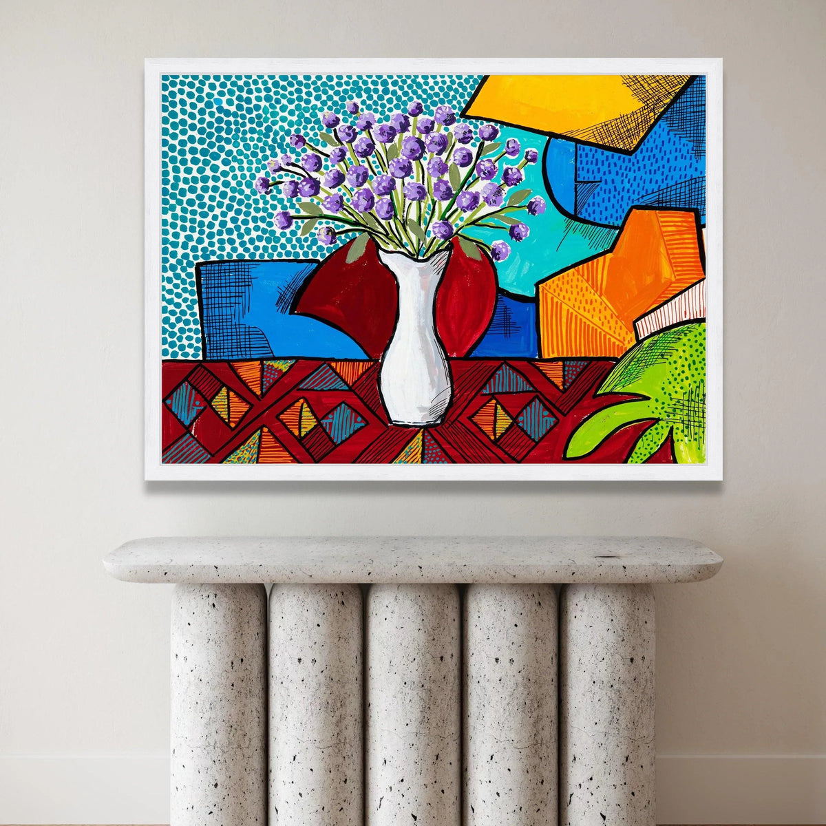 David Hockney Style Floral Vase Canvas, Modern Pop Art Wall Decor, Colorful Abstract Bouquet Painting, Contemporary Home Canvas Print Art