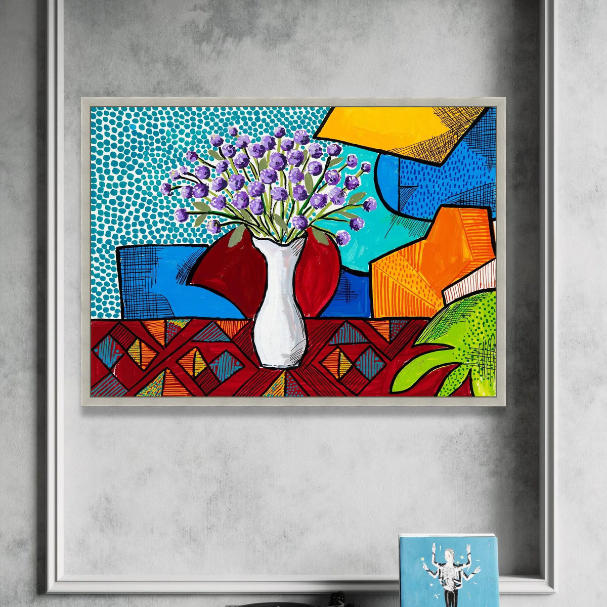 David Hockney Style Floral Vase Canvas, Modern Pop Art Wall Decor, Colorful Abstract Bouquet Painting, Contemporary Home Canvas Print Art