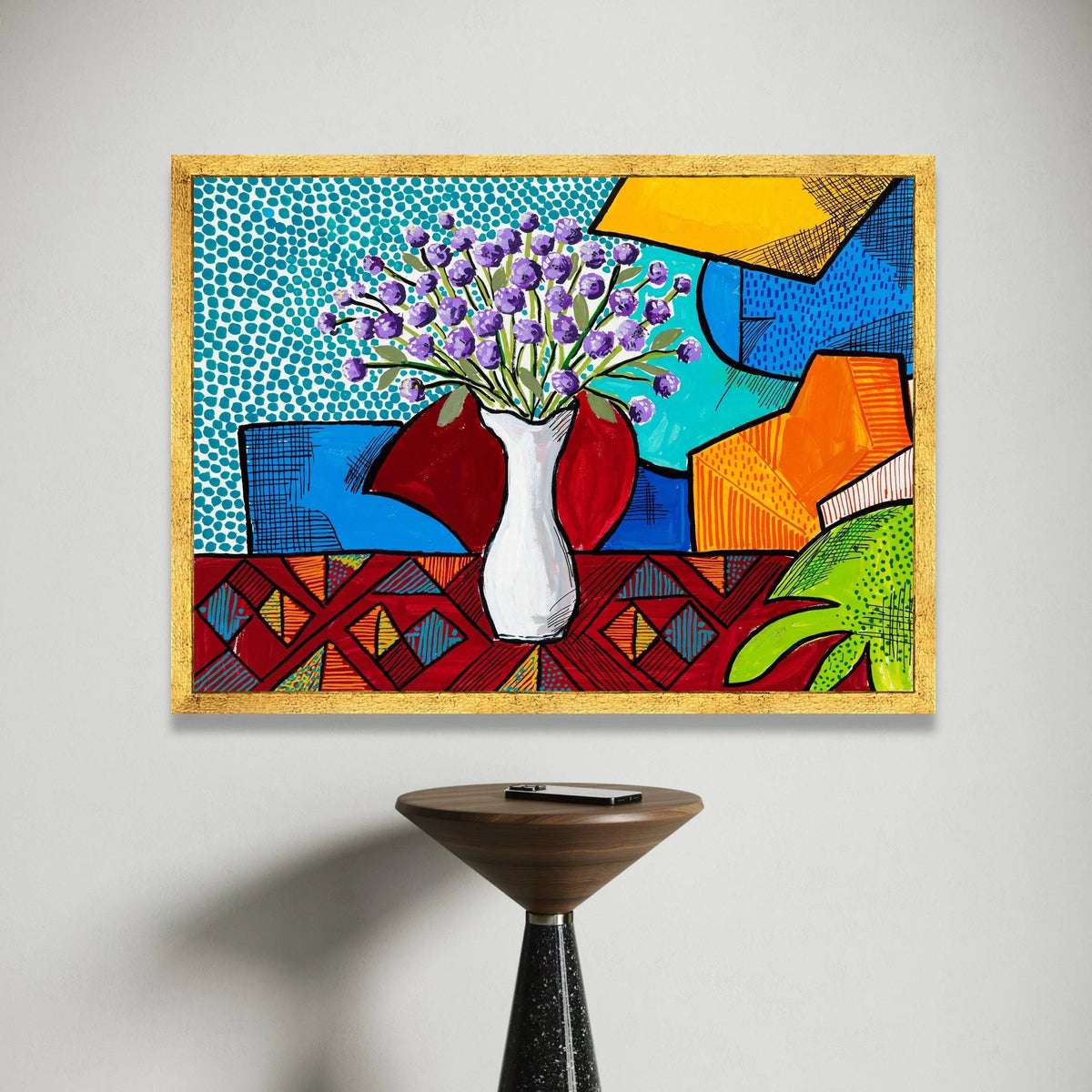 David Hockney Style Floral Vase Canvas, Modern Pop Art Wall Decor, Colorful Abstract Bouquet Painting, Contemporary Home Canvas Print Art