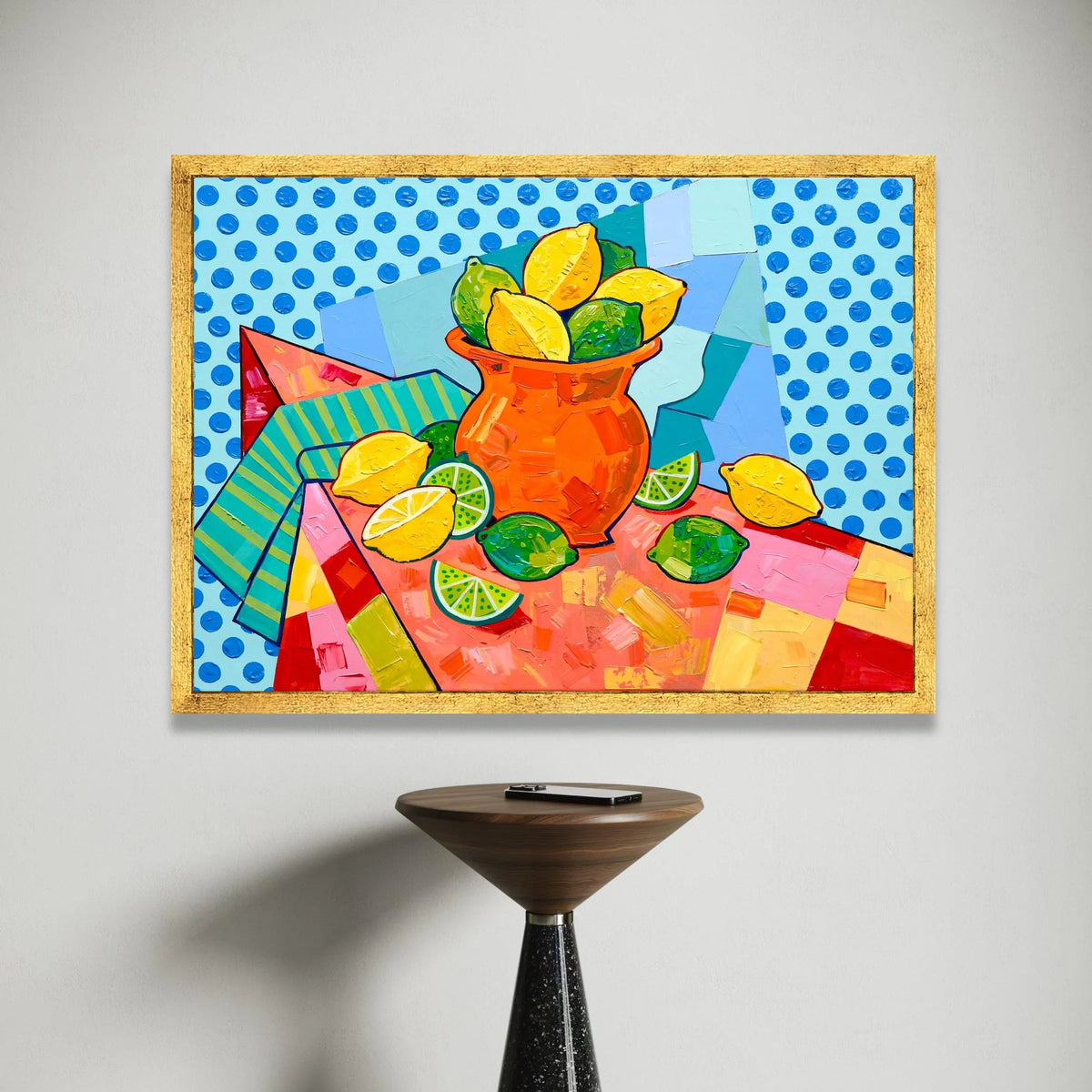 David Hockney Style Citrus Still Life Canvas, Pop Art Lemons and Limes Wall Art, Bright Colorful Fruit Decor, Modern Canvas Print Art