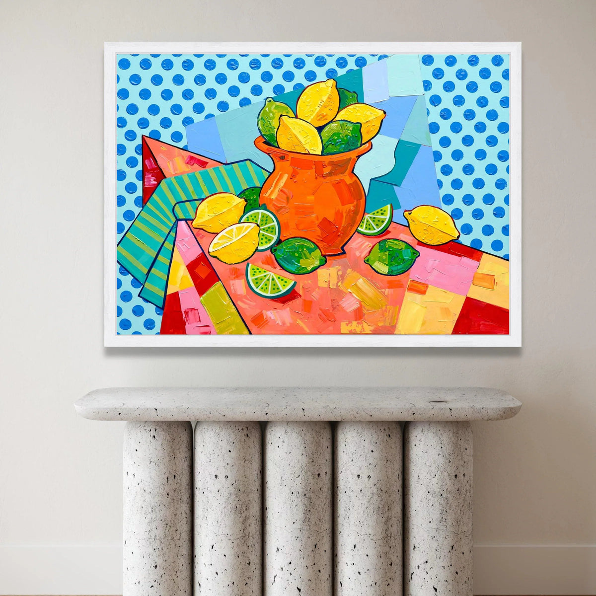 David Hockney Style Citrus Still Life Canvas, Pop Art Lemons and Limes Wall Art, Bright Colorful Fruit Decor, Modern Canvas Print Art