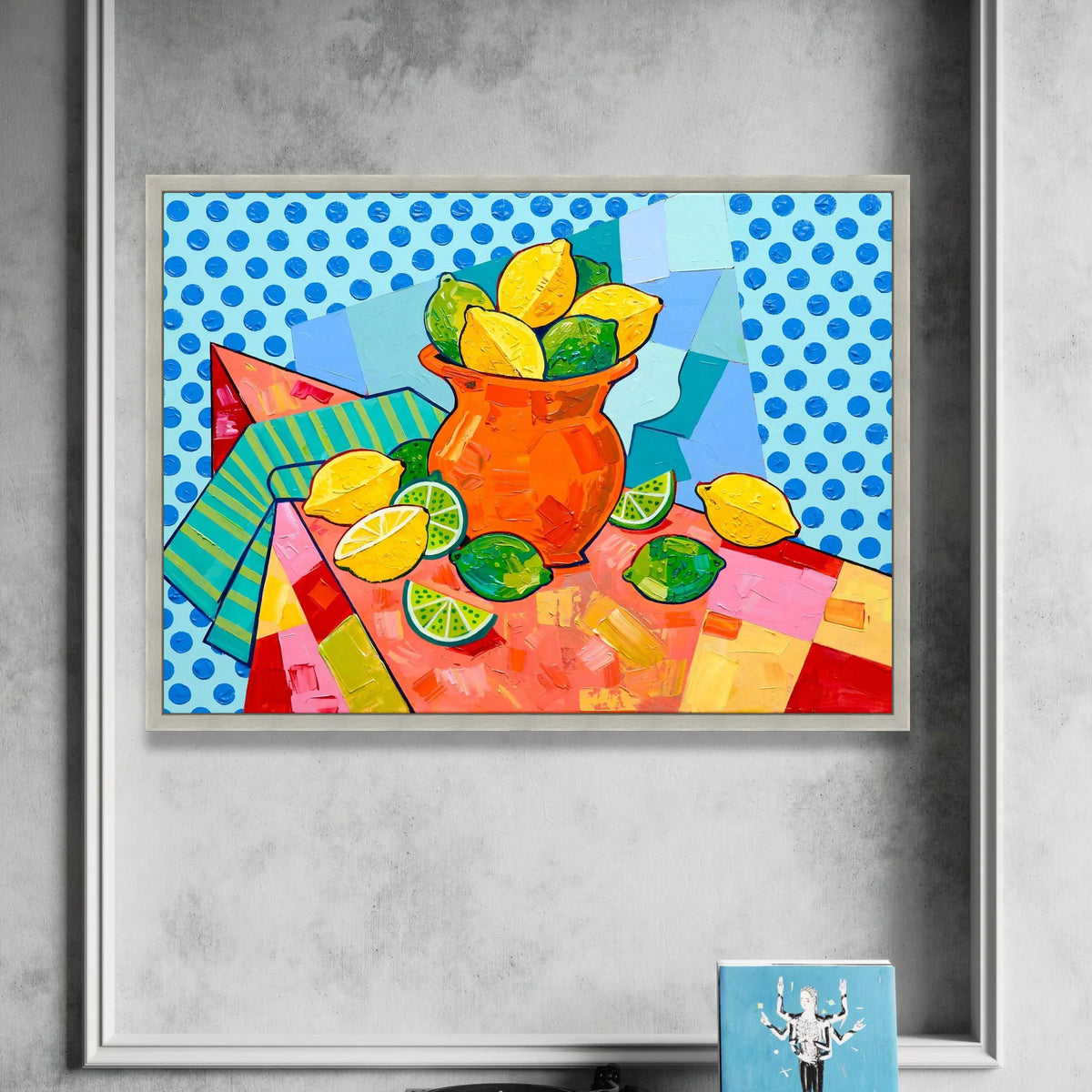 David Hockney Style Citrus Still Life Canvas, Pop Art Lemons and Limes Wall Art, Bright Colorful Fruit Decor, Modern Canvas Print Art
