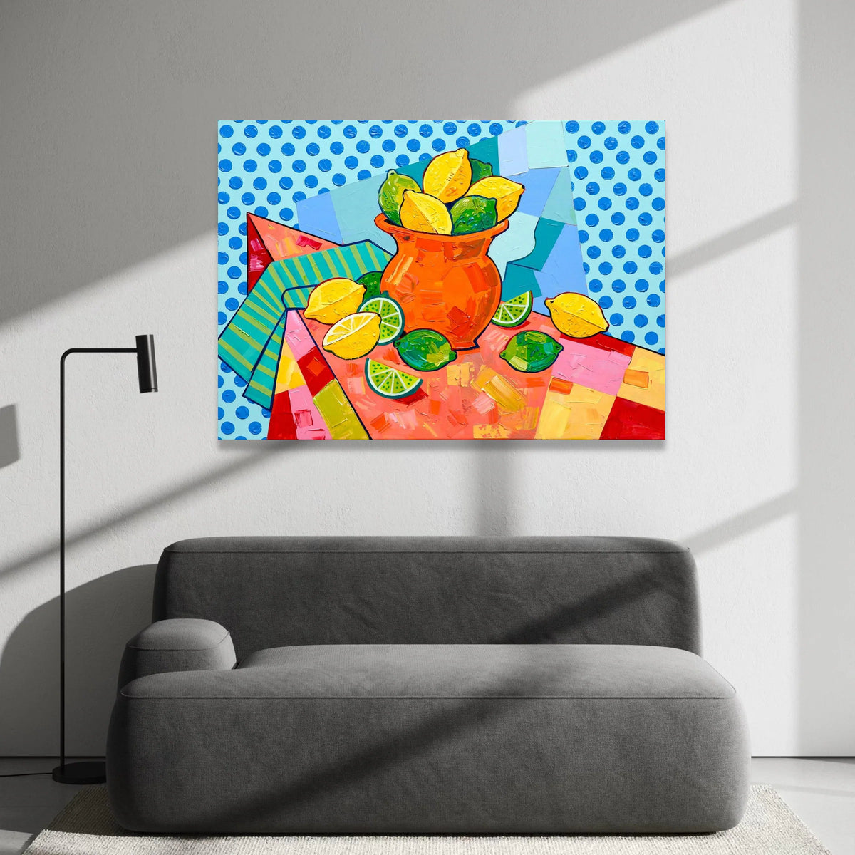 David Hockney Style Citrus Still Life Canvas, Pop Art Lemons and Limes Wall Art, Bright Colorful Fruit Decor, Modern Canvas Print Art