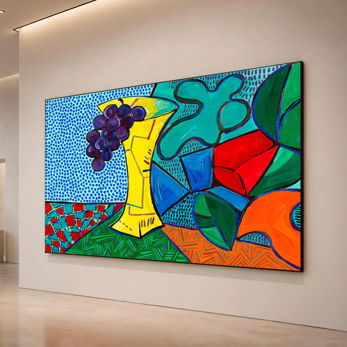 David Hockney Style Colorful Still Life Canvas Wall Art, Modern Floral and Fruit Abstract Design, Pop Art Home Decoration Canvas Print Art