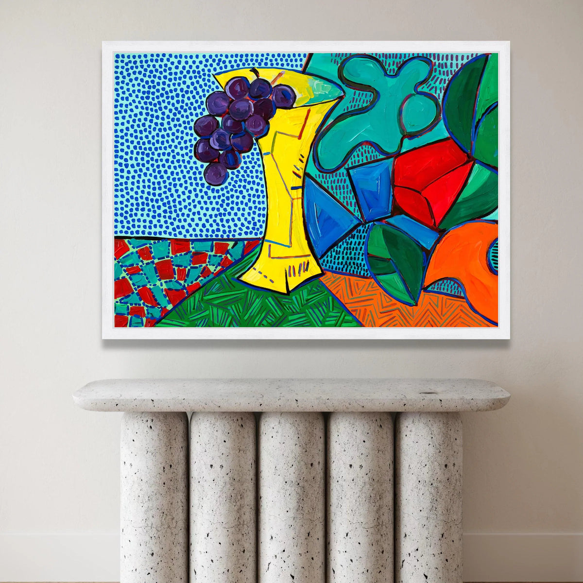 David Hockney Style Colorful Still Life Canvas Wall Art, Modern Floral and Fruit Abstract Design, Pop Art Home Decoration Canvas Print Art