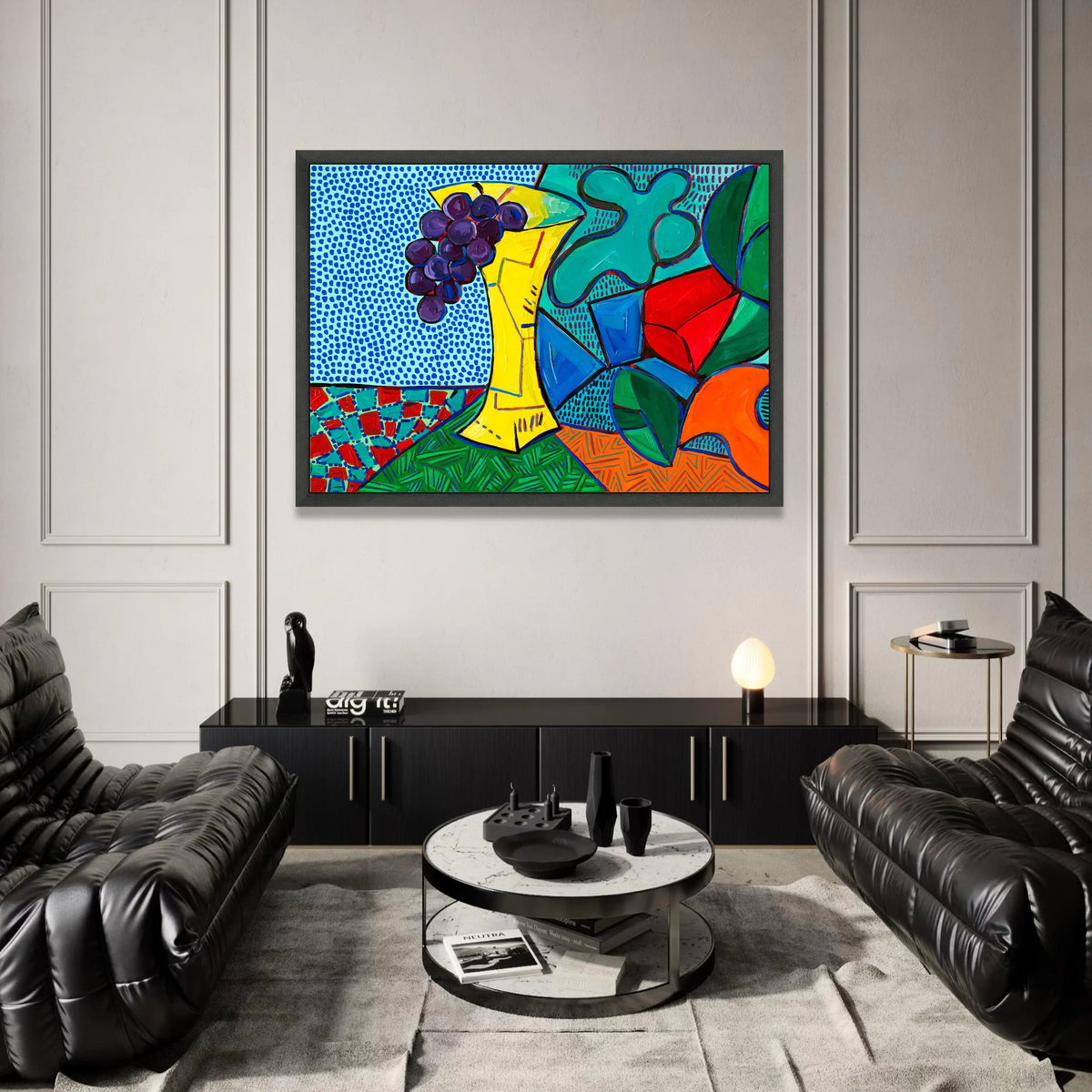 David Hockney Style Colorful Still Life Canvas Wall Art, Modern Floral and Fruit Abstract Design, Pop Art Home Decoration Canvas Print Art