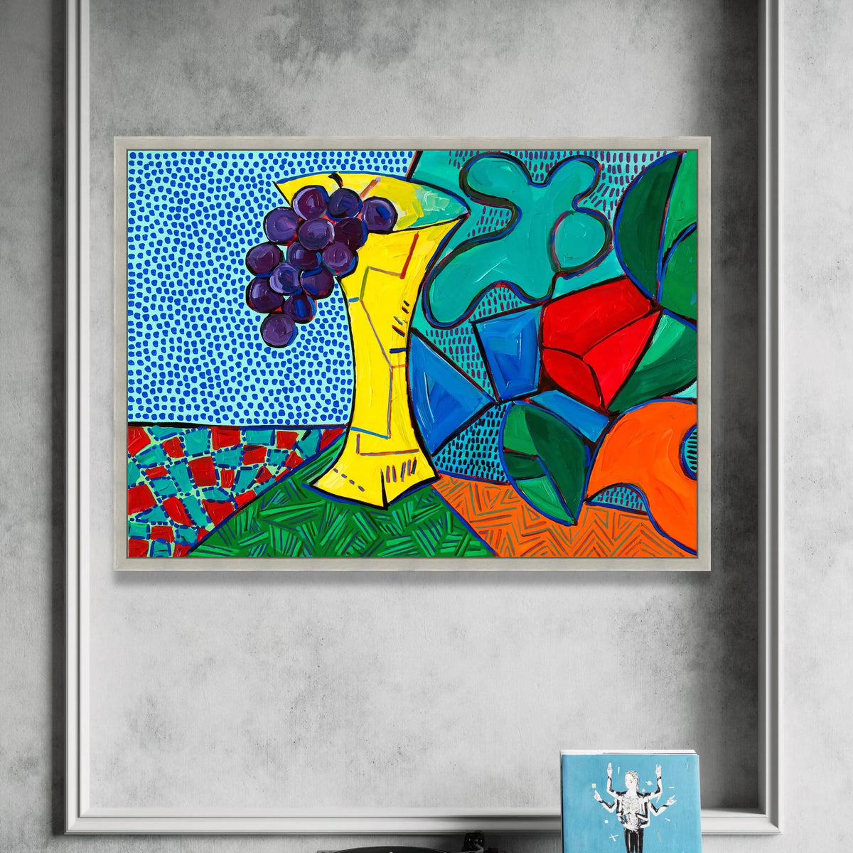 David Hockney Style Colorful Still Life Canvas Wall Art, Modern Floral and Fruit Abstract Design, Pop Art Home Decoration Canvas Print Art
