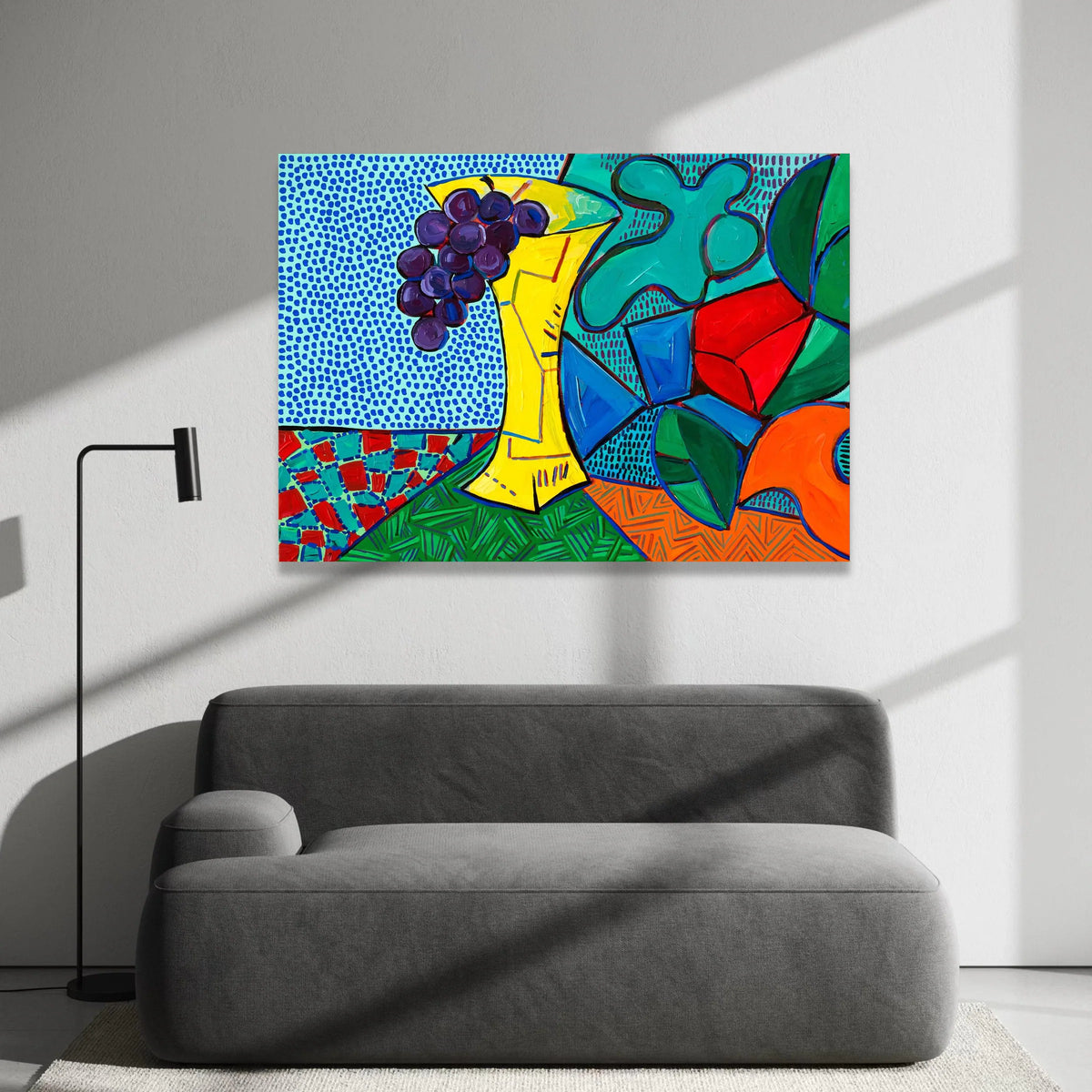 David Hockney Style Colorful Still Life Canvas Wall Art, Modern Floral and Fruit Abstract Design, Pop Art Home Decoration Canvas Print Art