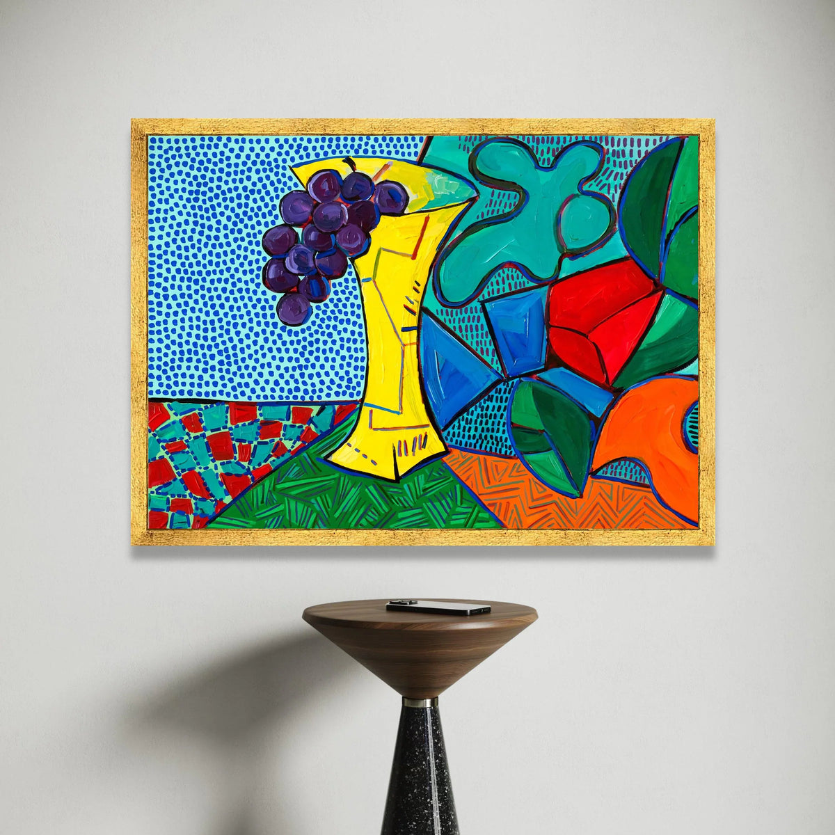 David Hockney Style Colorful Still Life Canvas Wall Art, Modern Floral and Fruit Abstract Design, Pop Art Home Decoration Canvas Print Art