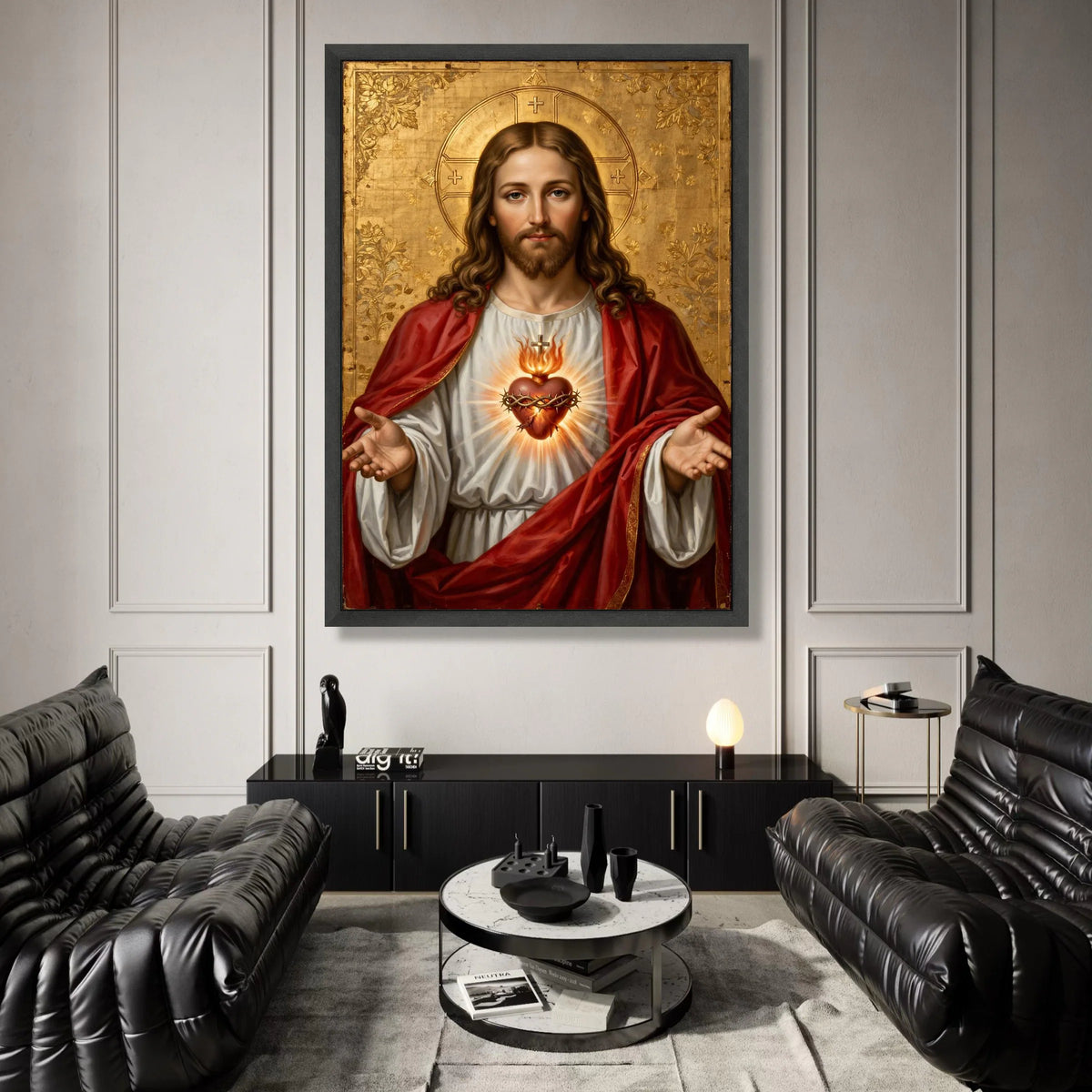 Sacred Heart of Jesus Canvas Wall Art, Religious Christian Portrait, Spiritual Home Decor, Catholic Divine Love Painting, Canvas Print Art