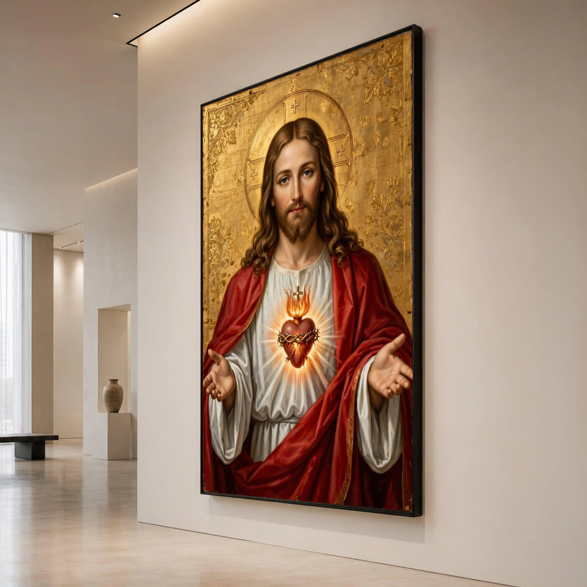 Sacred Heart of Jesus Canvas Wall Art, Religious Christian Portrait, Spiritual Home Decor, Catholic Divine Love Painting, Canvas Print Art