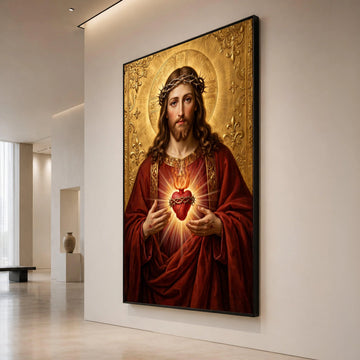 Sacred Heart of Jesus Canvas, Religious Christian Art, Spiritual Wall Decor, Divine Portrait Painting, Inspirational Home Canvas Print Art