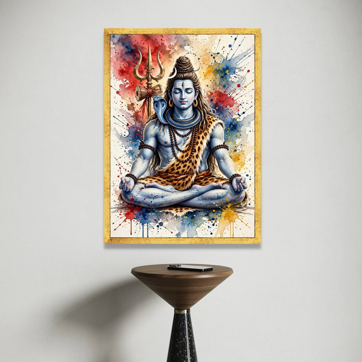Meditative Shiva Canvas Art, Trident and Snake Spiritual Wall Decor, Indian Hindu God Painting, Colorful Abstract Canvas Print Art
