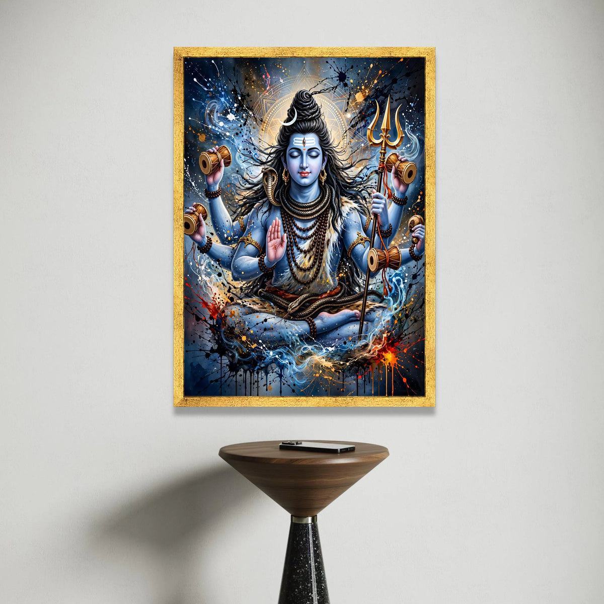 Meditative Shiva Canvas Wall Art, Hindu God Blue Skin Painting, Spiritual Home Decor, Trident and Snake Illustration, Canvas Print Art