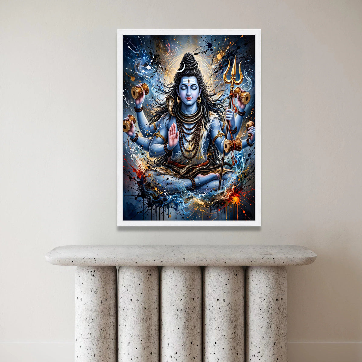 Meditative Shiva Canvas Wall Art, Hindu God Blue Skin Painting, Spiritual Home Decor, Trident and Snake Illustration, Canvas Print Art
