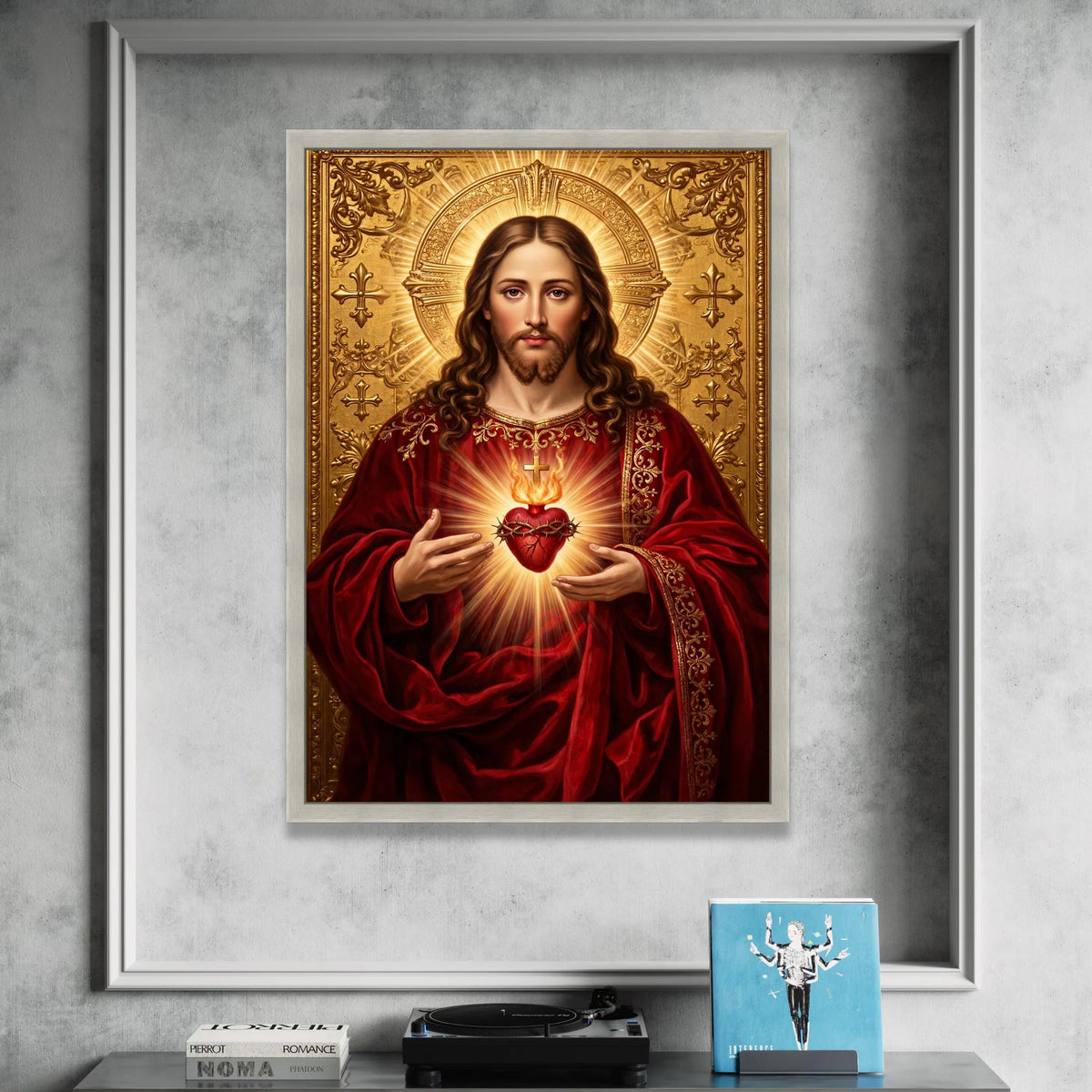 Sacred Heart of Jesus Canvas Wall Art, Religious Christian Decor, Spiritual Portrait Painting, Home Prayer Room Decoration, Canvas Print Art
