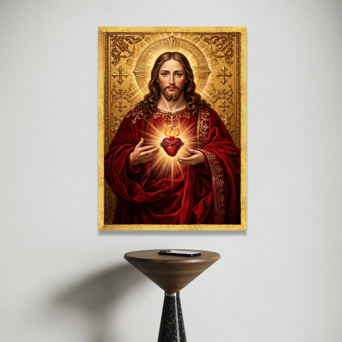 Sacred Heart of Jesus Canvas Wall Art, Religious Christian Decor, Spiritual Portrait Painting, Home Prayer Room Decoration, Canvas Print Art