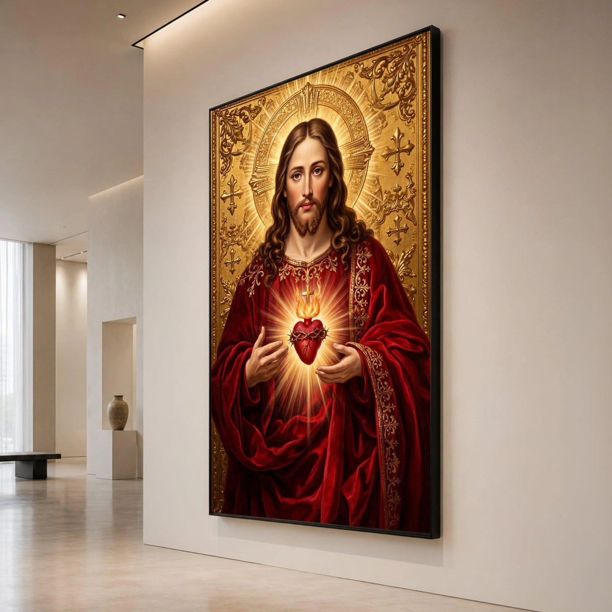 Sacred Heart of Jesus Canvas Wall Art, Religious Christian Decor, Spiritual Portrait Painting, Home Prayer Room Decoration, Canvas Print Art
