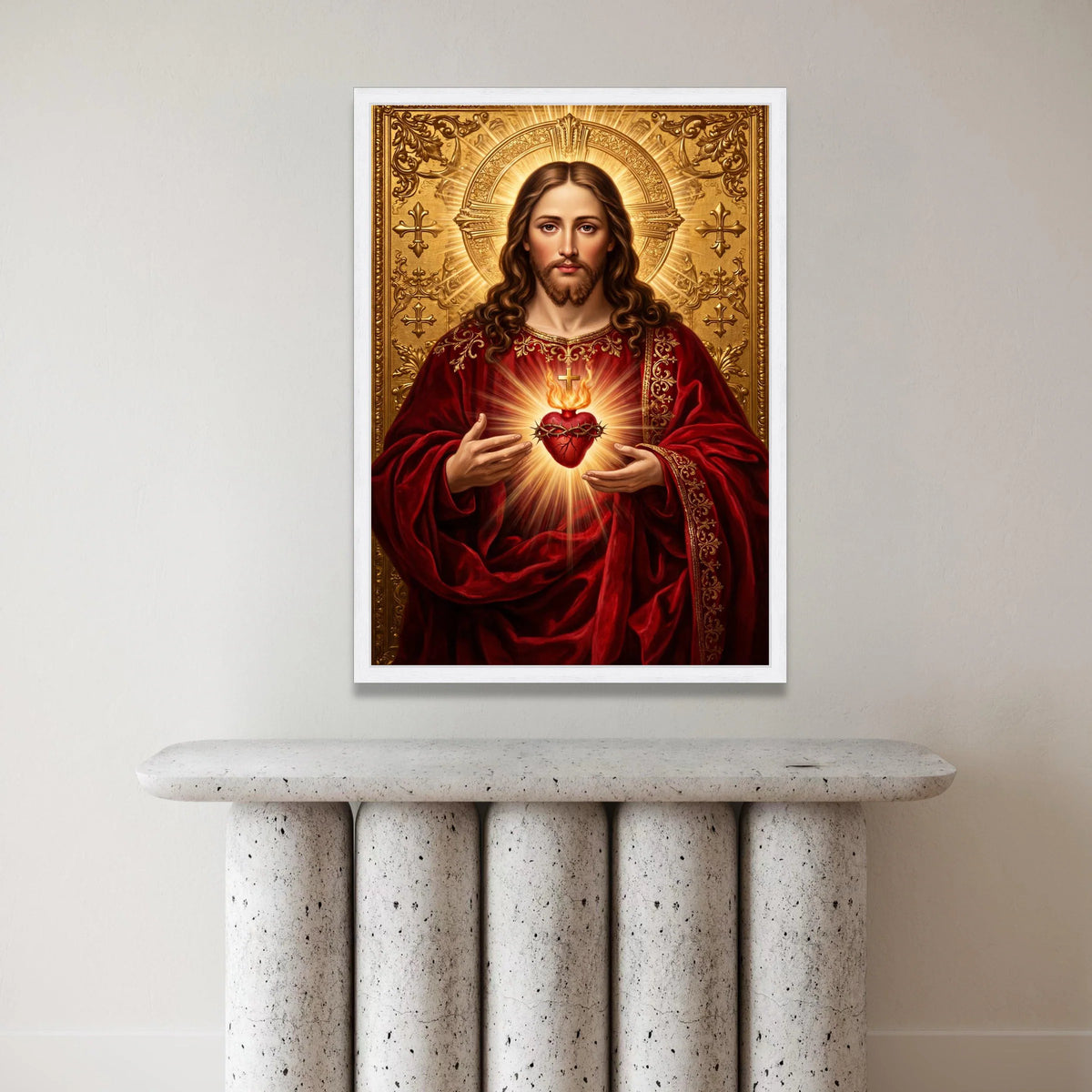 Sacred Heart of Jesus Canvas Wall Art, Religious Christian Decor, Spiritual Portrait Painting, Home Prayer Room Decoration, Canvas Print Art