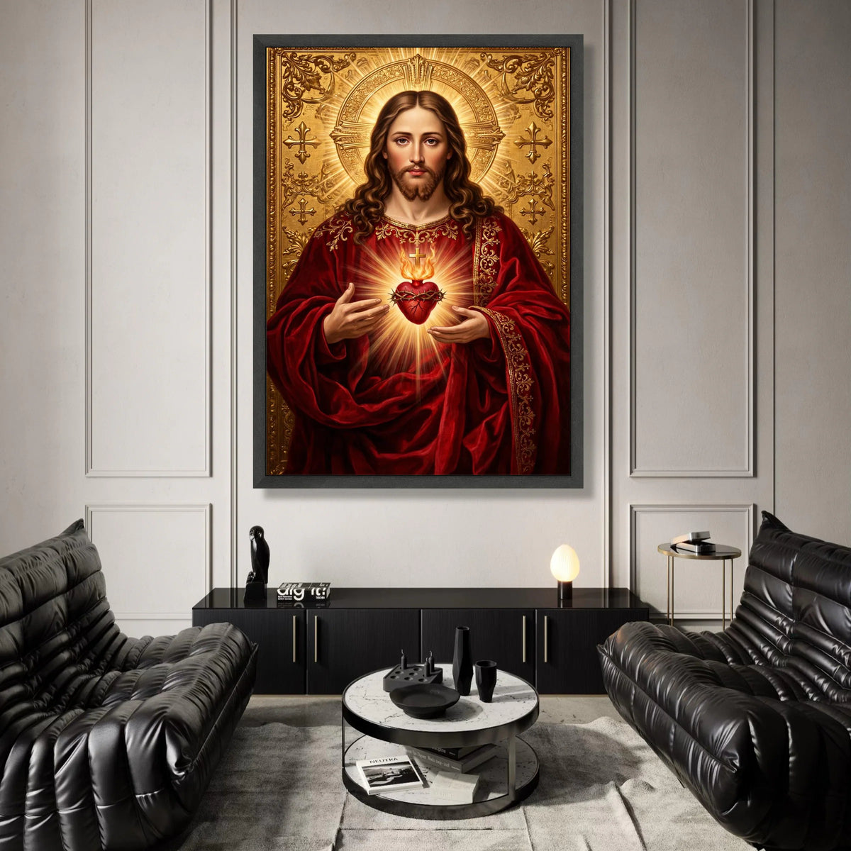 Sacred Heart of Jesus Canvas Wall Art, Religious Christian Decor, Spiritual Portrait Painting, Home Prayer Room Decoration, Canvas Print Art