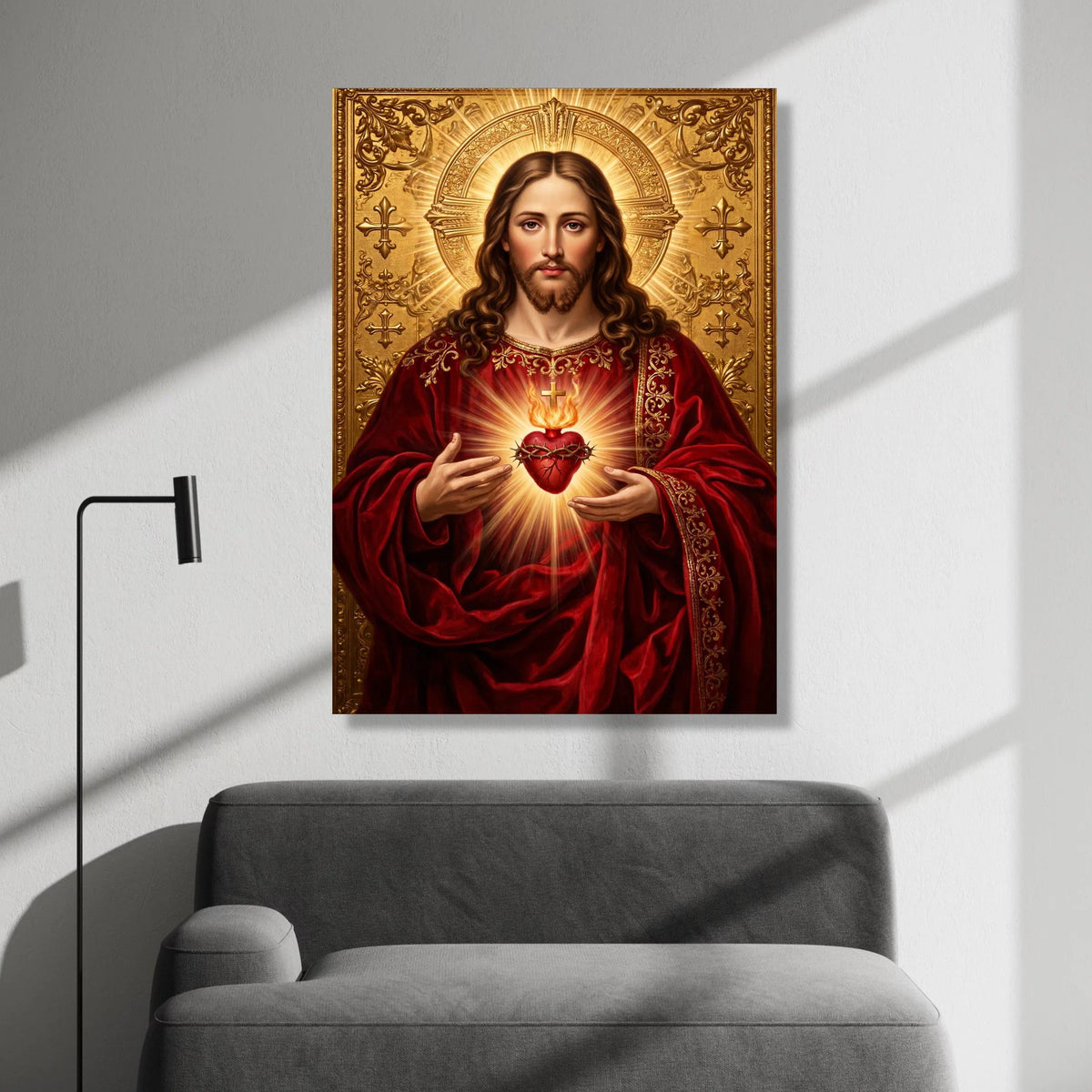 Sacred Heart of Jesus Canvas Wall Art, Religious Christian Decor, Spiritual Portrait Painting, Home Prayer Room Decoration, Canvas Print Art