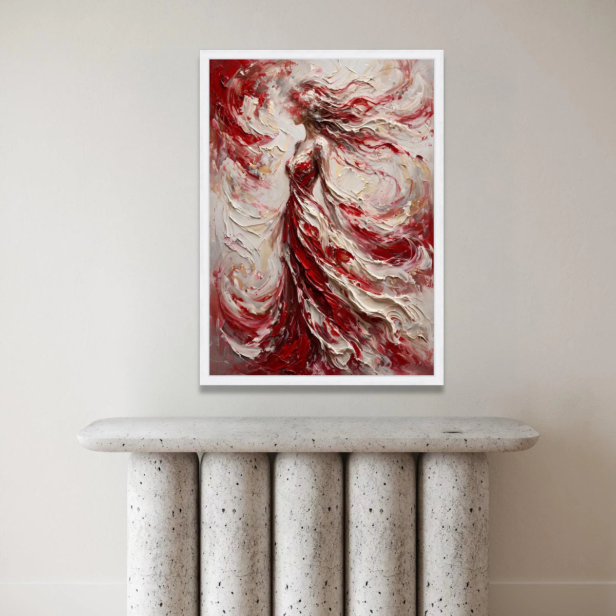 Abstract Woman Red Dress Canvas, Flowing Hair Art, Elegant Female Figure Wall Art, Modern Canvas Home Decor, Ready to Hang Canvas Print Art