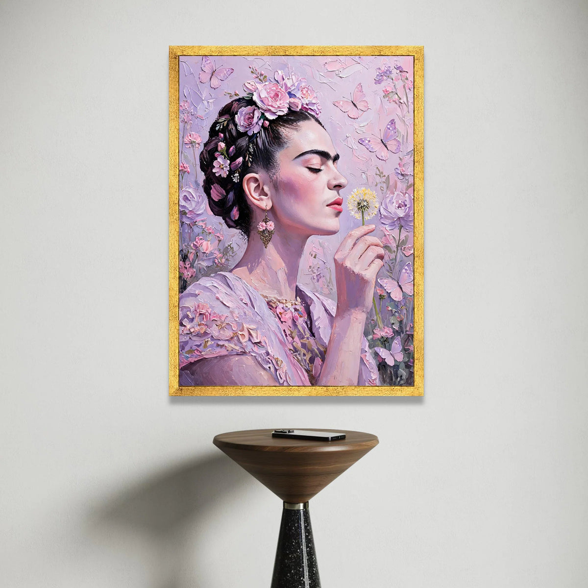 Elegant Woman with Floral Crown, Butterfly Canvas Wall Art, Pink Garden Portrait, Romantic Home Decor, Floral Beauty Canvas Canvas Print Art