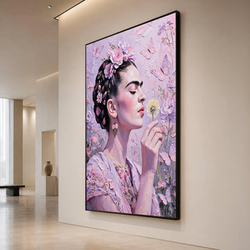 Elegant Woman with Floral Crown, Butterfly Canvas Wall Art, Pink Garden Portrait, Romantic Home Decor, Floral Beauty Canvas Canvas Print Art