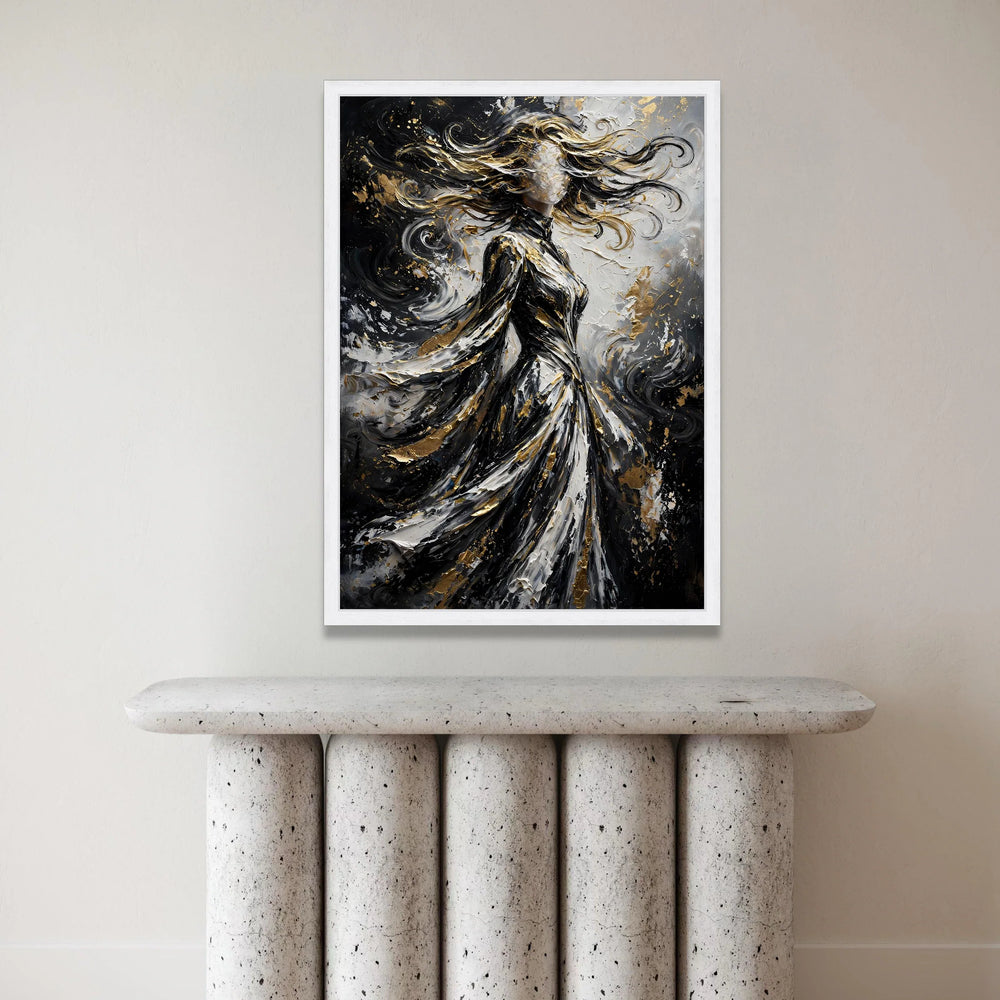 Abstract Woman Silhouette Canvas, Flowing Hair Art, Black White Gold Canvas, Modern Figurative Wall Art, Home Decoration Canvas Print Art