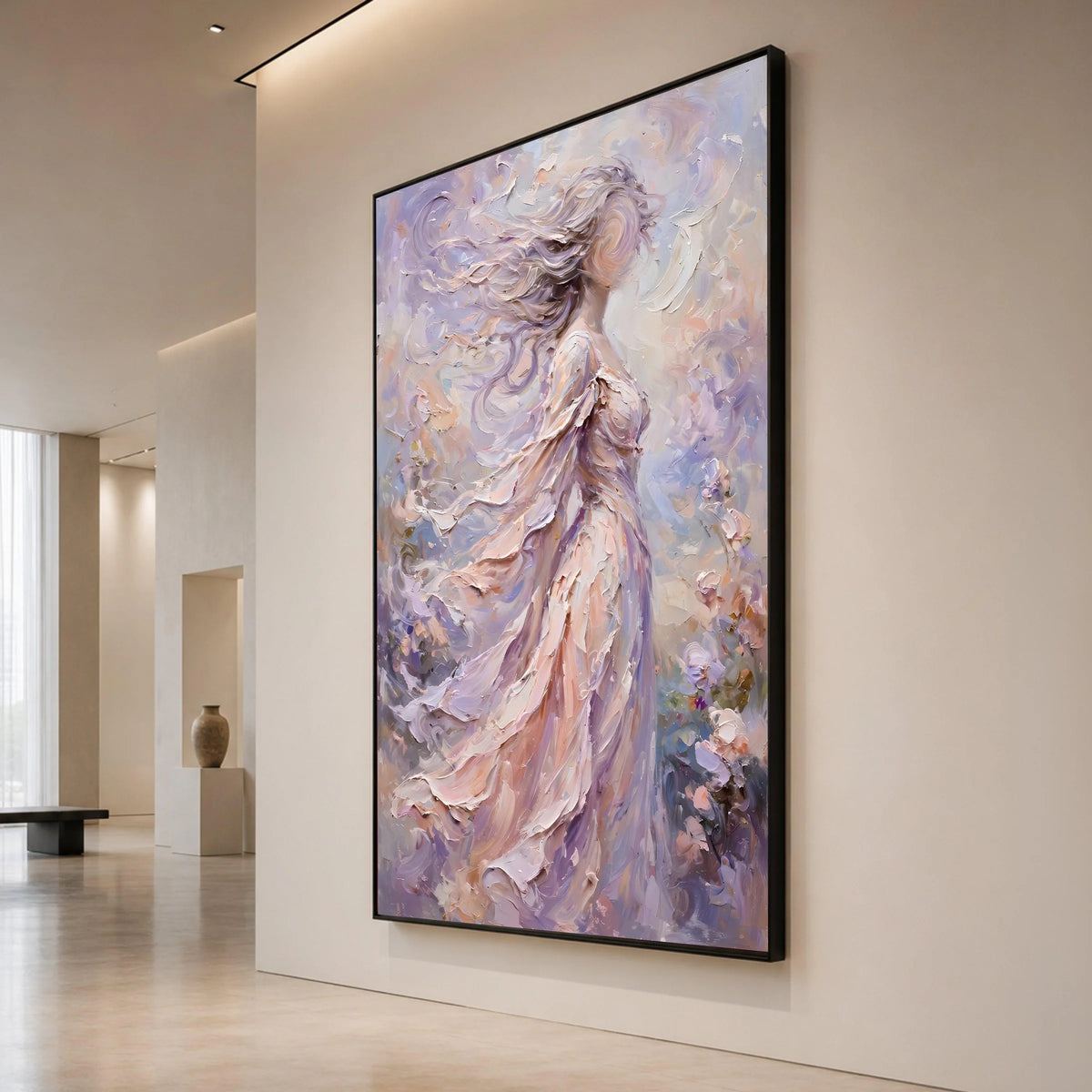 Ethereal Woman with Flowing Hair Canvas, Abstract Feminine Portrait, Soft Pastel Wall Art, Romantic Home Decor, Dreamy Canvas Print Art