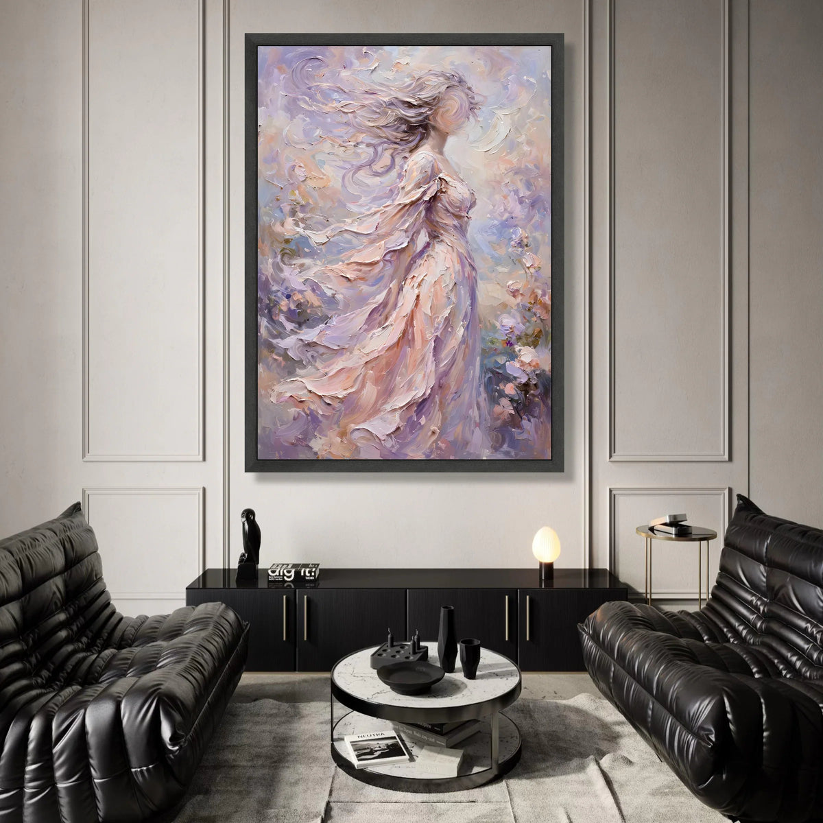 Ethereal Woman with Flowing Hair Canvas, Abstract Feminine Portrait, Soft Pastel Wall Art, Romantic Home Decor, Dreamy Canvas Print Art