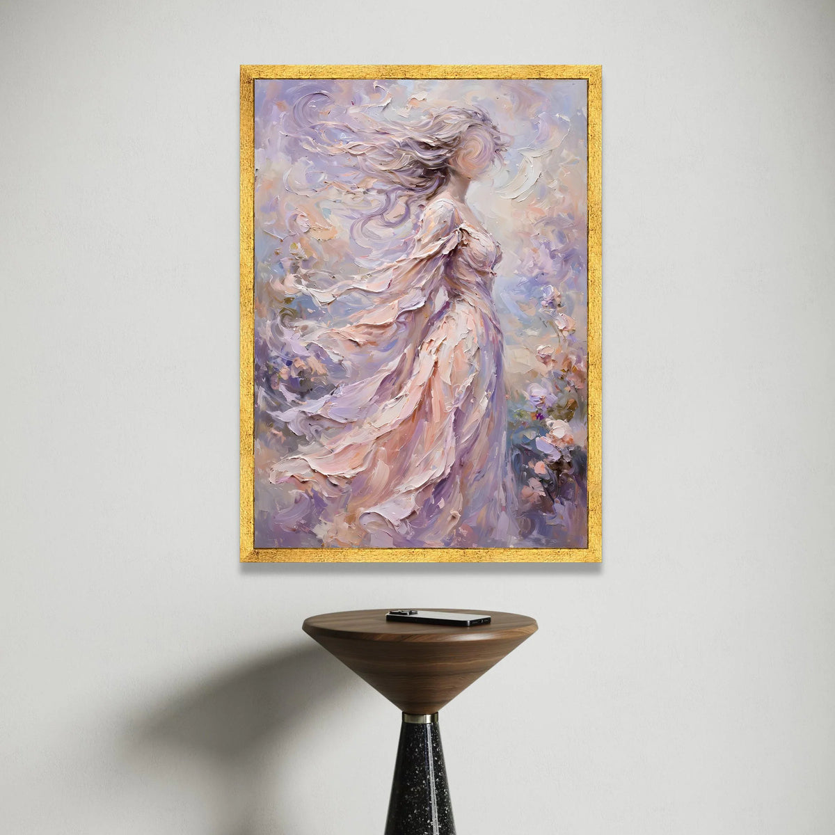 Ethereal Woman with Flowing Hair Canvas, Abstract Feminine Portrait, Soft Pastel Wall Art, Romantic Home Decor, Dreamy Canvas Print Art